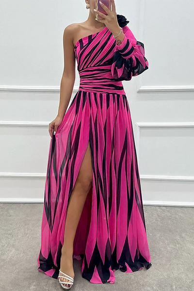 Shiloh | Chic Striped One-Shoulder Maxi Dress