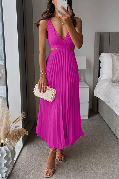 Amelise | Pleated Cut-Out Maxi Dress