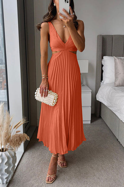 Amelise | Pleated Cut-Out Maxi Dress