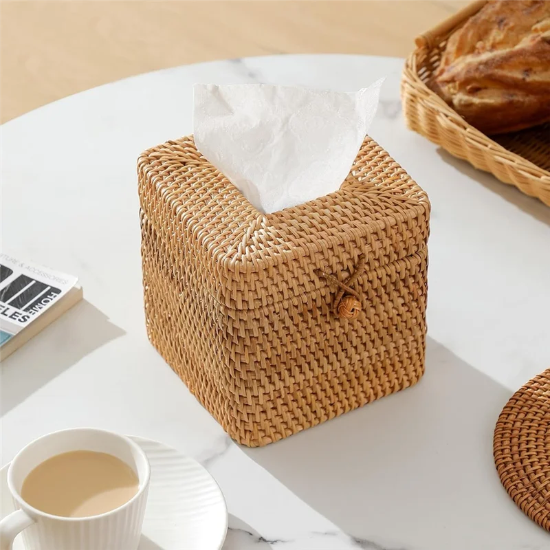 Emly Rattan Square Tissue Box