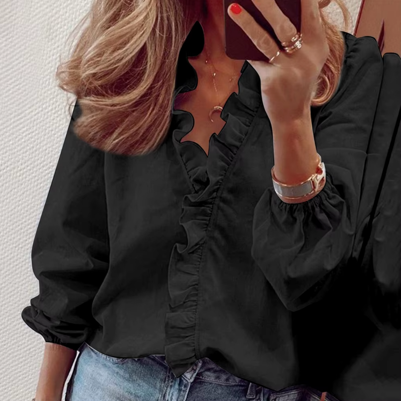Maisie | Ruffled V-Neck Long Sleeve Blouse