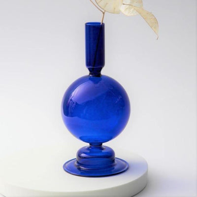 Azure Taper Glass Candle Holders