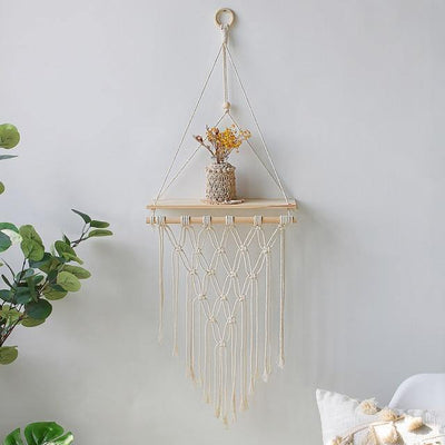 Handcrafted Macrame Rope Swing Timber Shelf