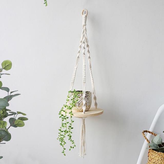 Handcrafted Macrame Rope Swing Timber Shelf