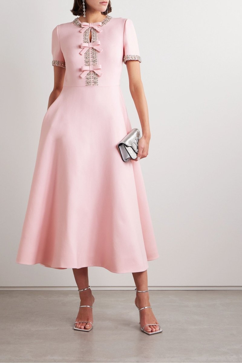 Zoe | Midi Dress with Bowknot and Crystal Accents